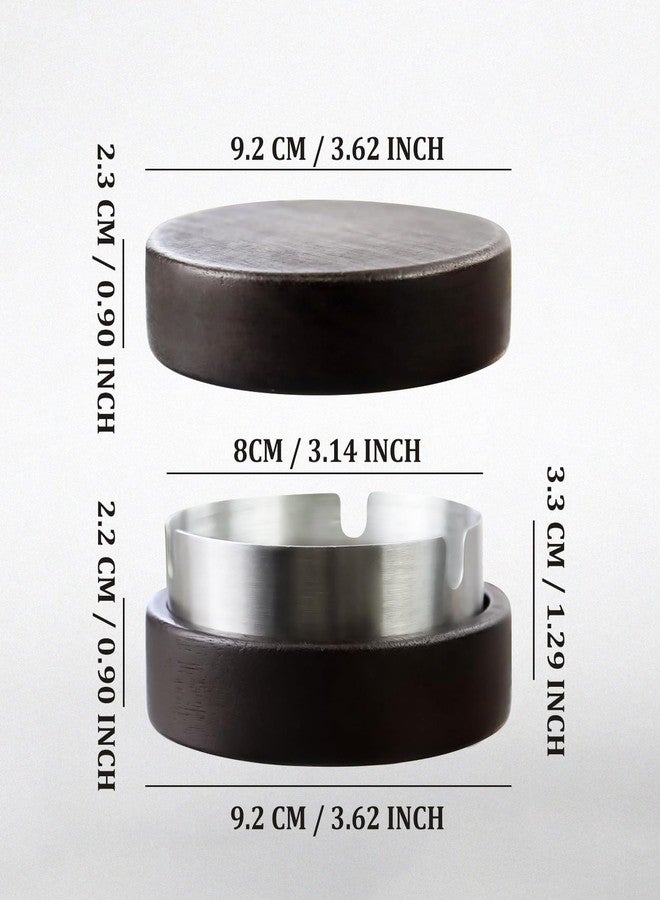 Feelorna Ashtray with Lid, Wooden Windproof Ash Trays with Stainless Steel Liner, Portable Indoor Outdoor Cigarettes Ashtrays for Home Patio Office Bar Hotel (Silver) - Image 2